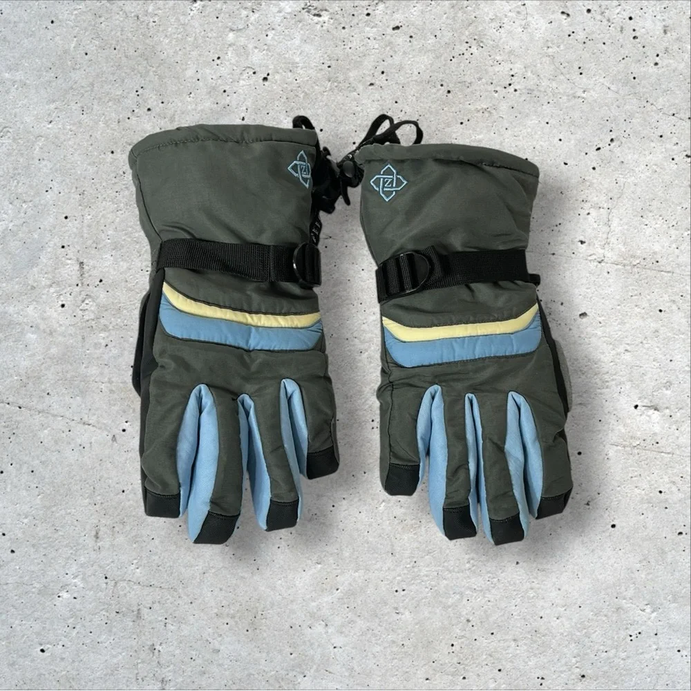 Zero Blue/Gray Women's Large Winter Ski Gloves Hydroguard Adjustable Strap‎